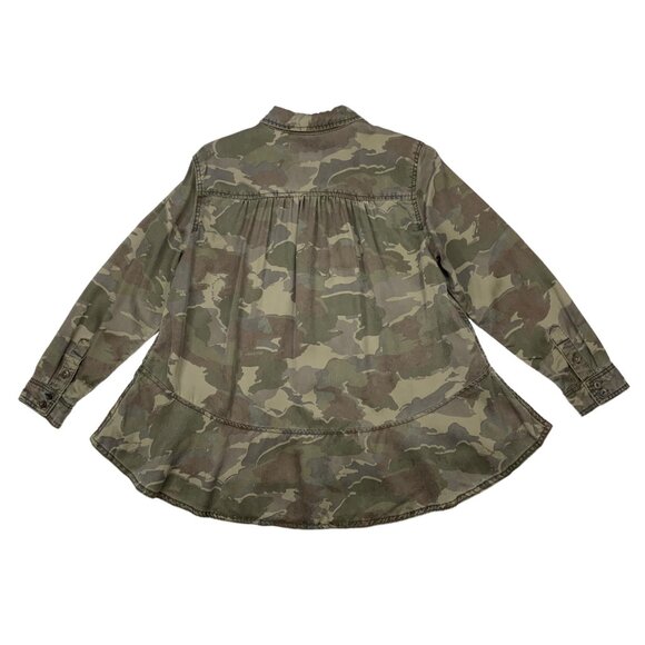 Anthropologie Montana Camo Buttondown Blouse 4P Petite Green Long Sleeve Fall - Picture 11 of 12